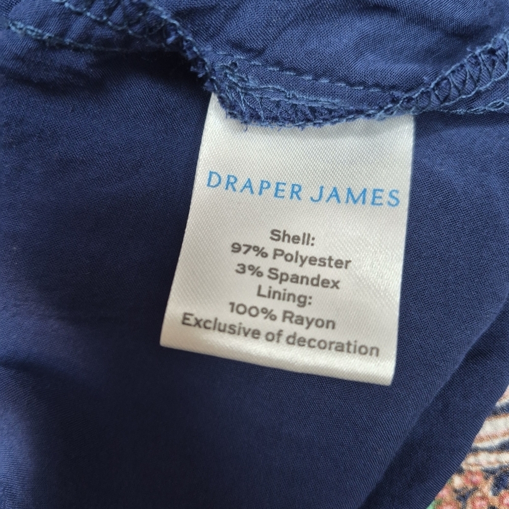 Draper James Dress Navy Floral Ruffle Sleeves Tie Belt Smocked Top Women's Sz XL - Picture 10 of 10